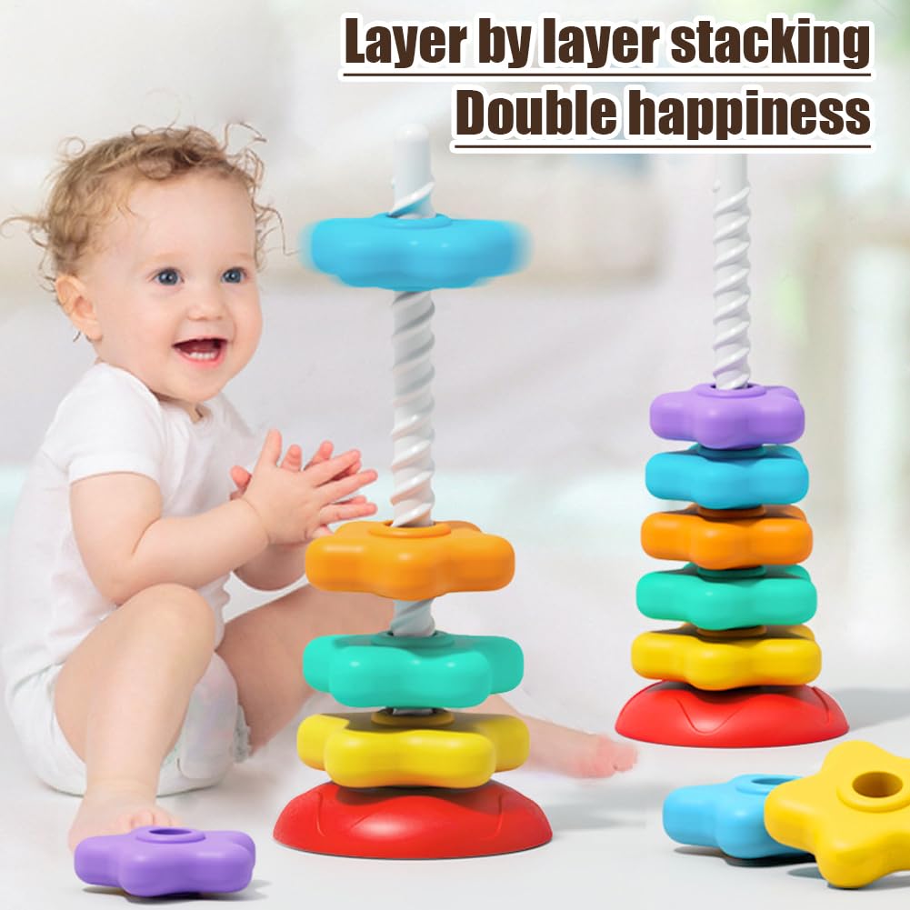 Stapelbares Sternenspielzeug, Stapelturm mit Sternen, Regenbogen-Rotations-Stapelspielzeug, Regenbogen-Lernringe, sternförmiges Spielzeug für Babys ab 6 Monaten