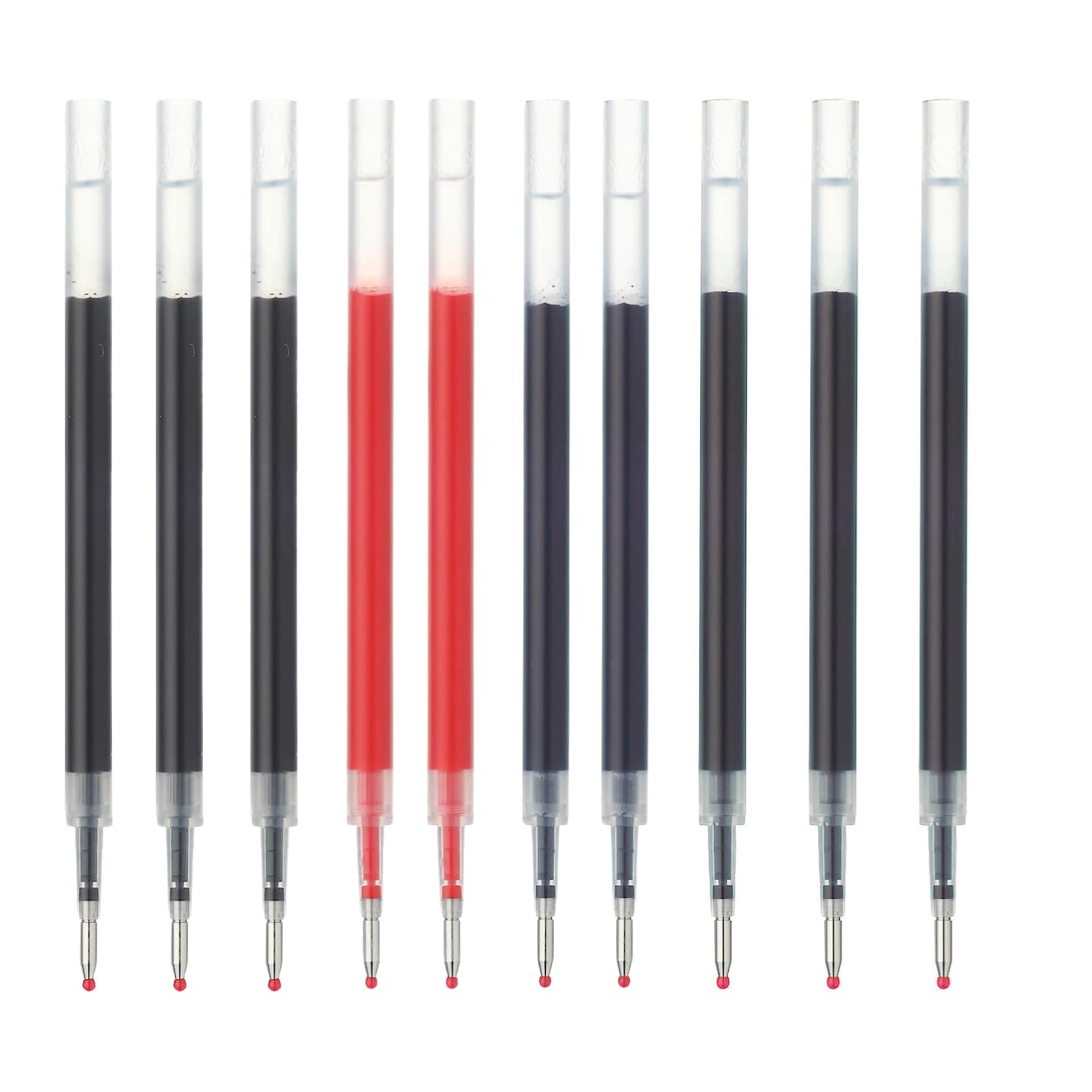 MUJI Gel Ink Pen Refills, 0.5mm and 0.38mm & 0.3mm Tips, 10-Pack, Black, Blue, Red & Navy. (Smooth Refills 0.5mm)