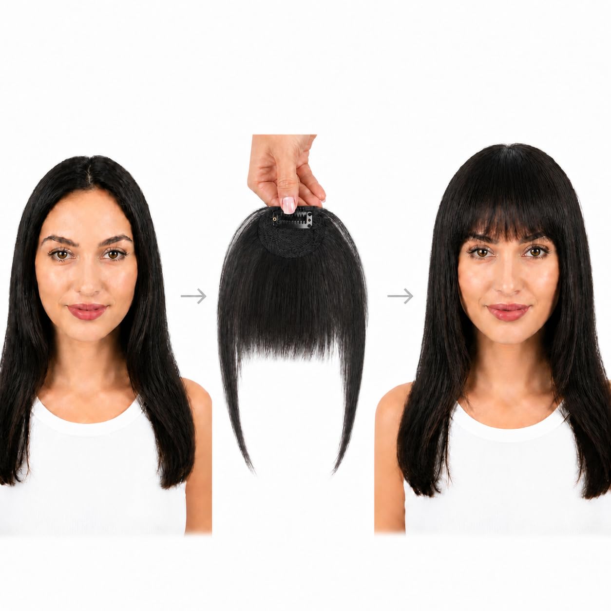 Human Hair Clip-In Front Bangs, Natural Black, 6 in Fringe