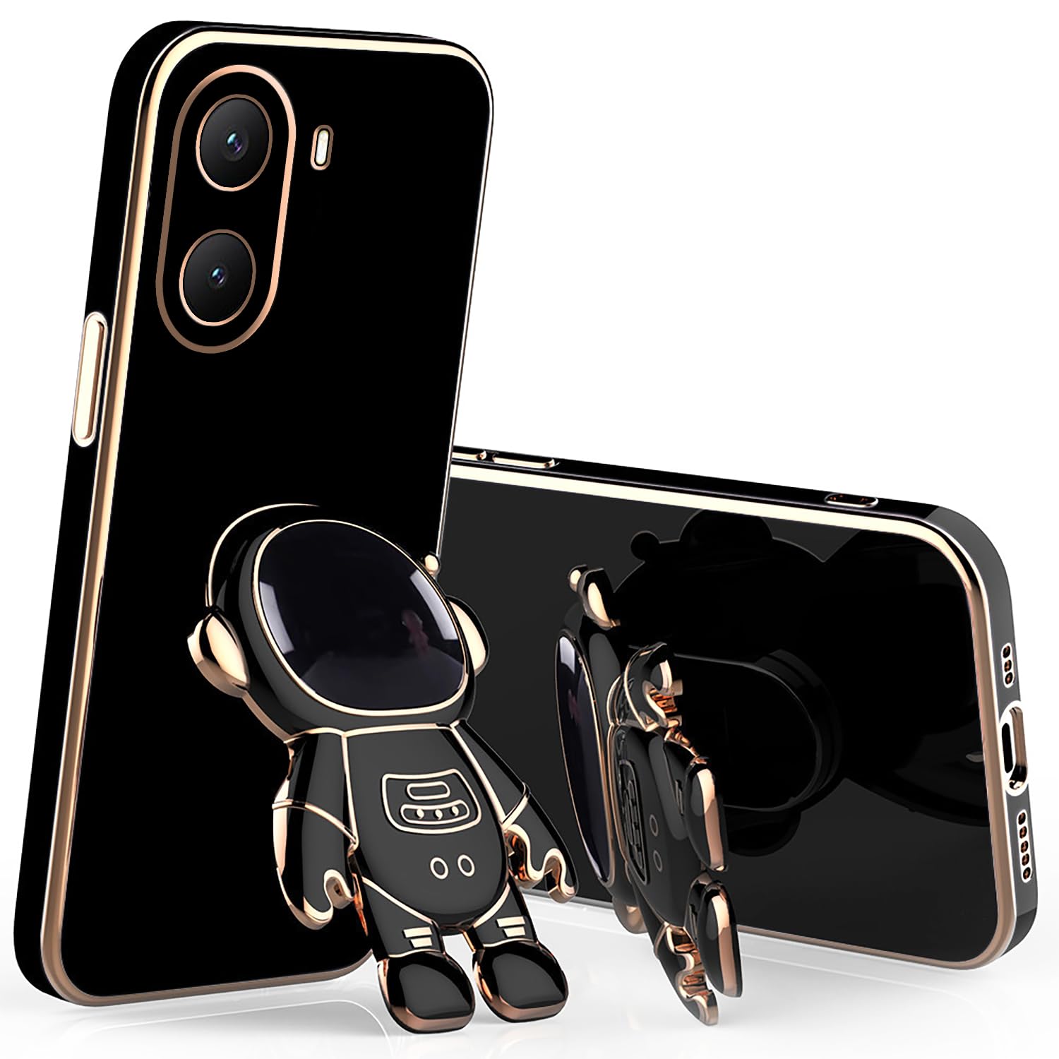 for Xiaomi Poco X7 Pro Case with Cute Astronaut Hidden Stand, Compatible with Poco X7 Pro Phone Case for Women Men Girls Silicone Bumper Cover (Black)