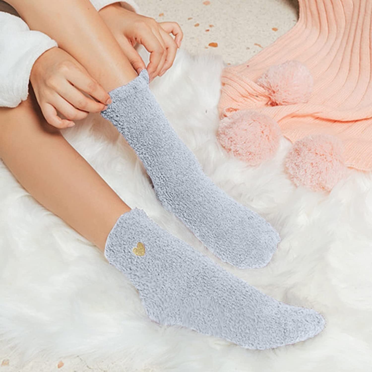 Calcetines Termicos 8 Pares De Calcetines Para Mujer Con Patrón De Corazón De Amor, Esponjosos, Súper Suaves, Cálidos, Gruesos, Acogedores Y Borrosos Calcetines Invierno