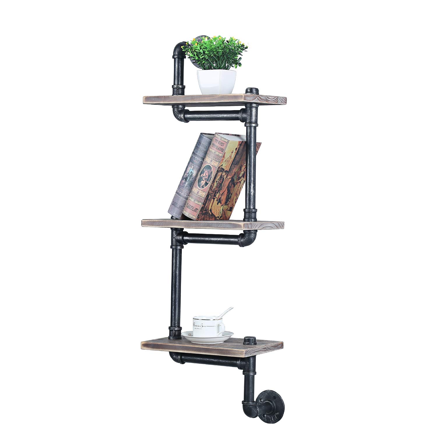 Industrial Pipe 3Tier Shelving Wall Mounted,11.8in Rustic Metal Floating Shelves,Wall Shelf