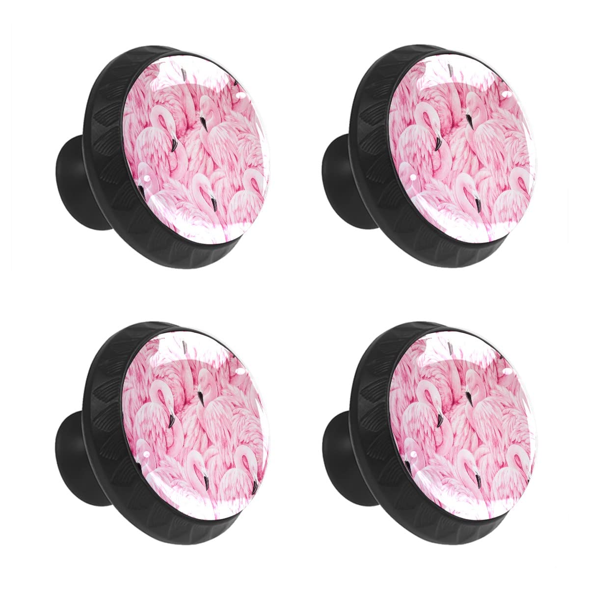 MEHOM 4 Pcs Crystal Glass Cabinet Drawer Knob,Pink Flamingo Round Drawer Knobs Kitchen Cabinets Dresser Cupboard Wardrobe Unique Pulls Handles