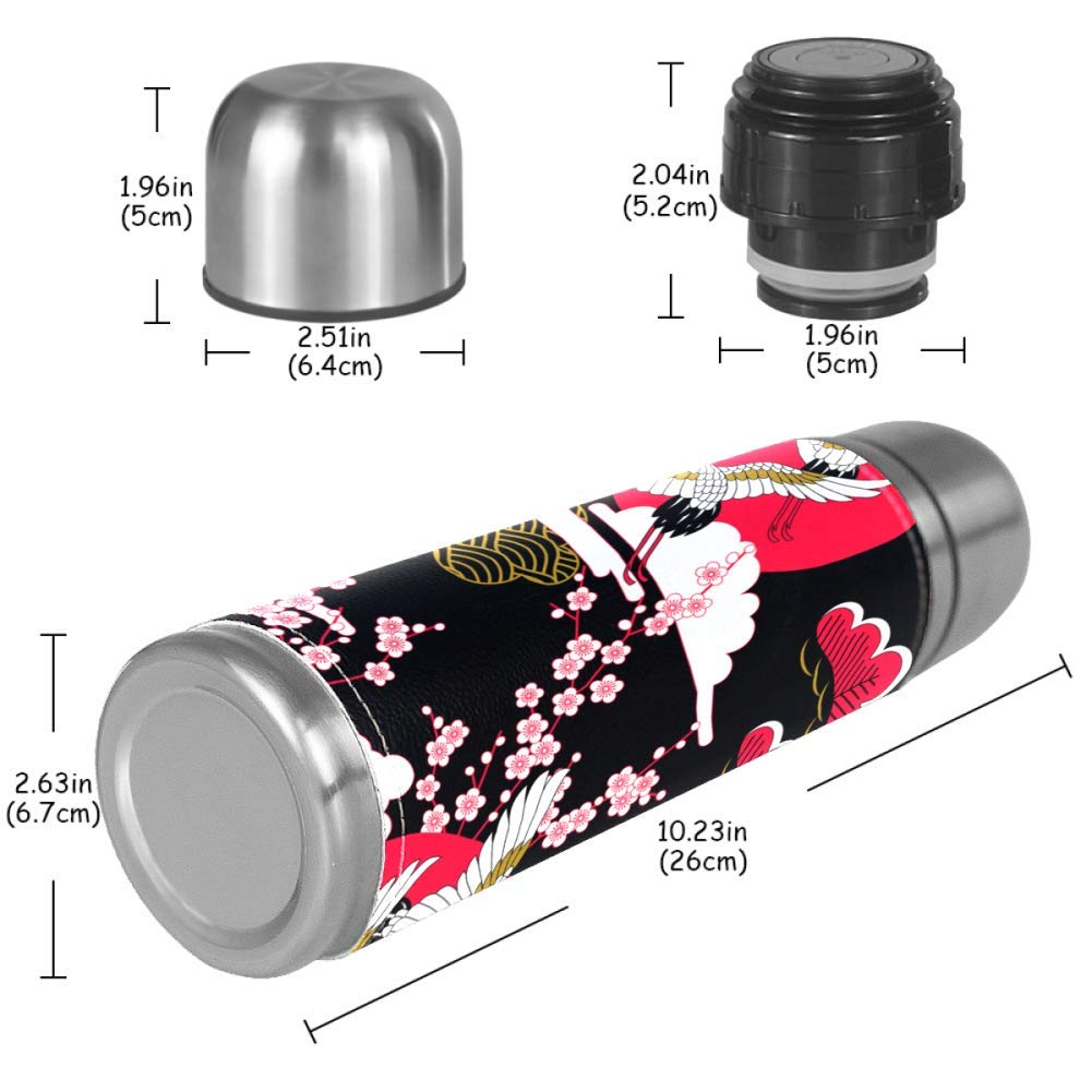 Borraccia Termica 500ml In Acciaio Inox Con Fiori Di Sakura - Doppia Parete Isotermica Per Bevande Calde E Fredde - Regalo Originale