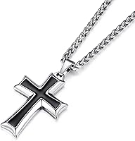 HZMAN Men's Stainless Steel Cross Pendant Necklace with Wheat Chain - Durable Faith-Inspired Religious Jewelry