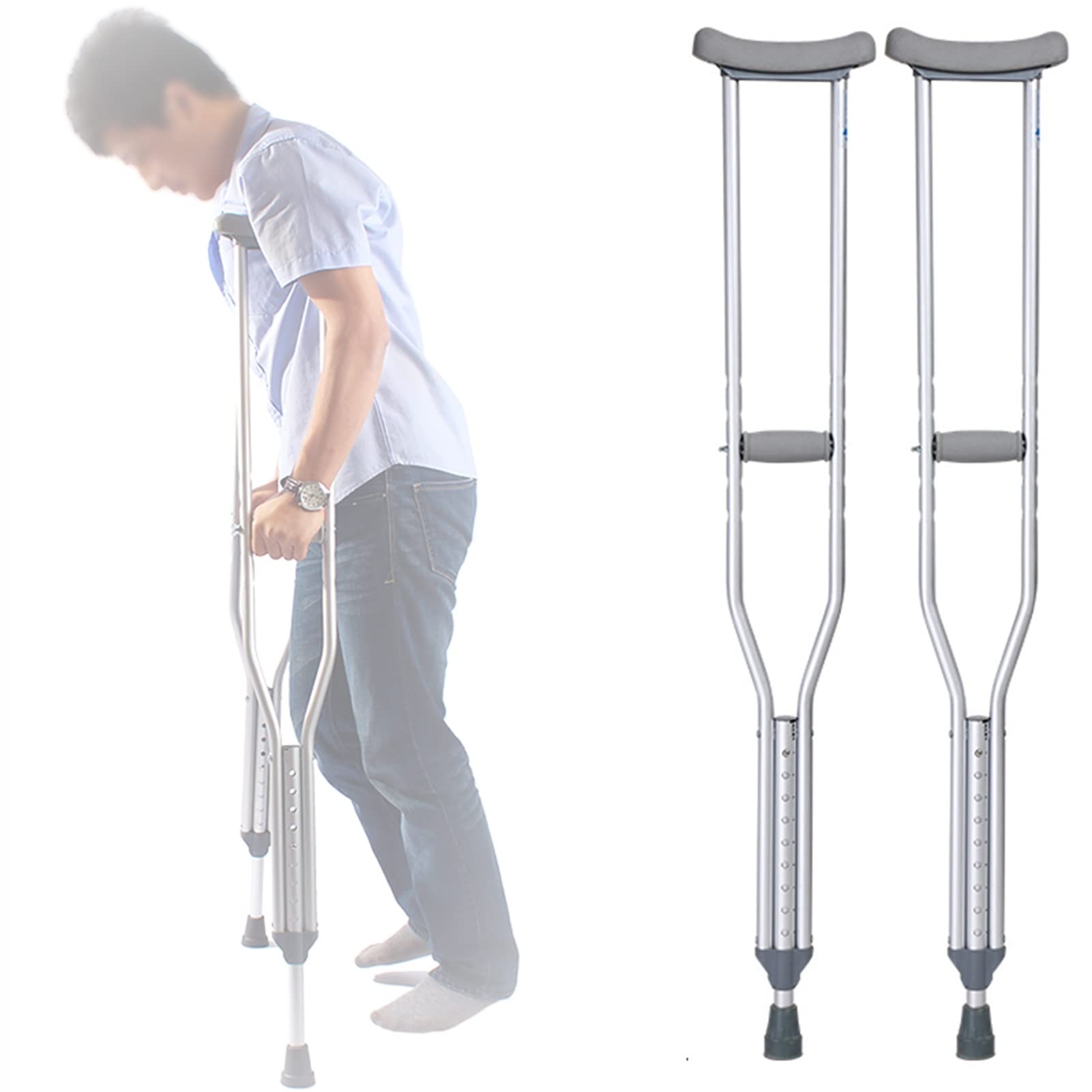 Medyczne kule pod pachami, aluminiowe kule dla dorosłych, regulowane kule do chodzenia, uniseks, odpowiednie do treningu rehabilitacyjnego, pomoc w chodzeniu (rozmiar: L (1 para)) Double the comfort