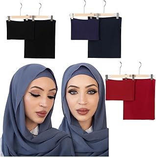 6 Pieces Chiffon Hijab Sets with Matching Color Undercap Inner Caps Shawl Scarves for Women Jersey Muslim Turban