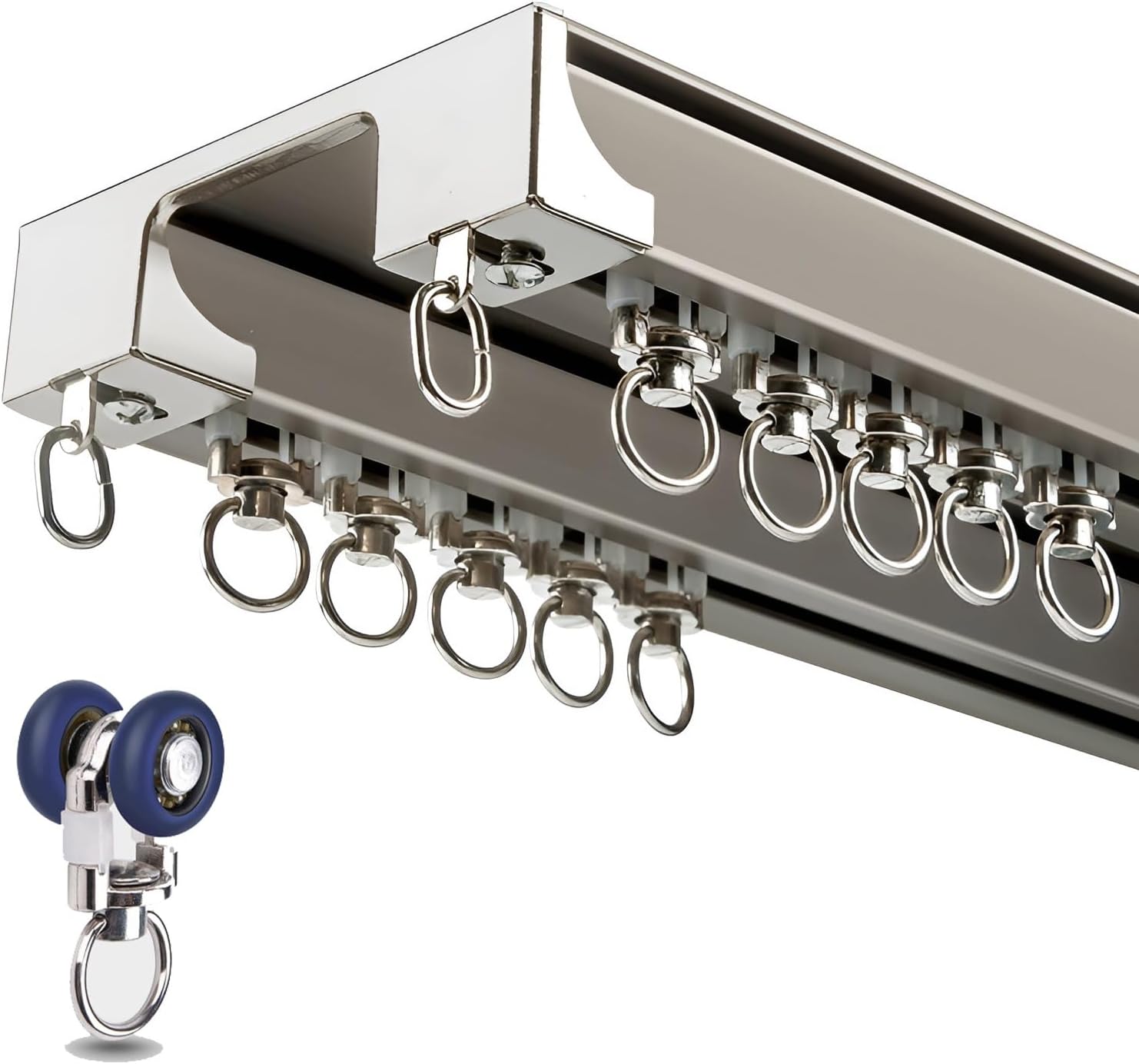 Adjustable Ceiling Curtain Rail Set (70-600cm) - Double Row Track for Room Dividers & Drapes, Easy Installation, Champagne Color, 350cm Length