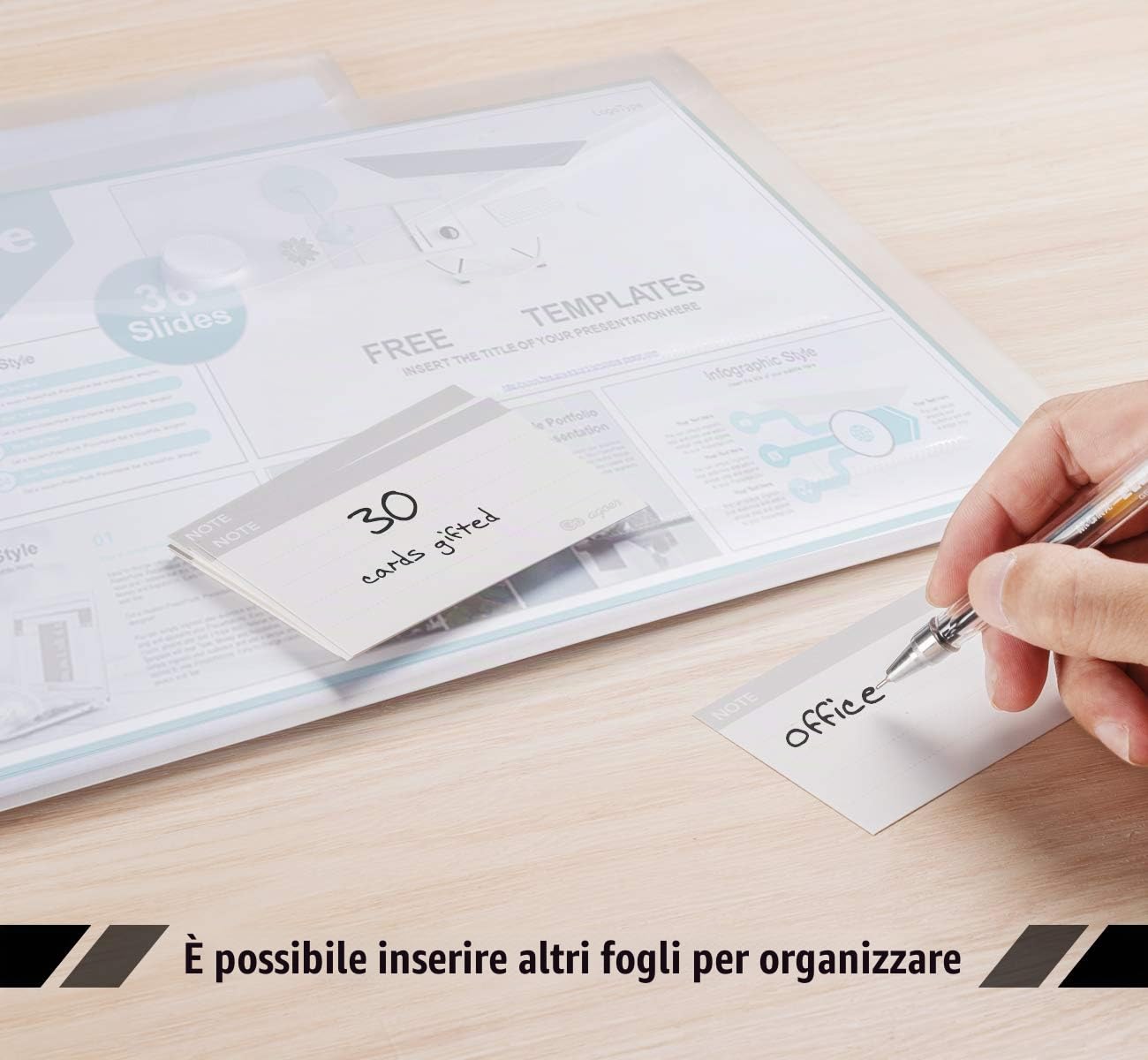Agoer 25 x cartelline portadocumenti A4, Buste Plastica Portadocumenti Trasparente A4 con chiusura a strappo e 30 biglietti da visita per uffici, scuole,Casa