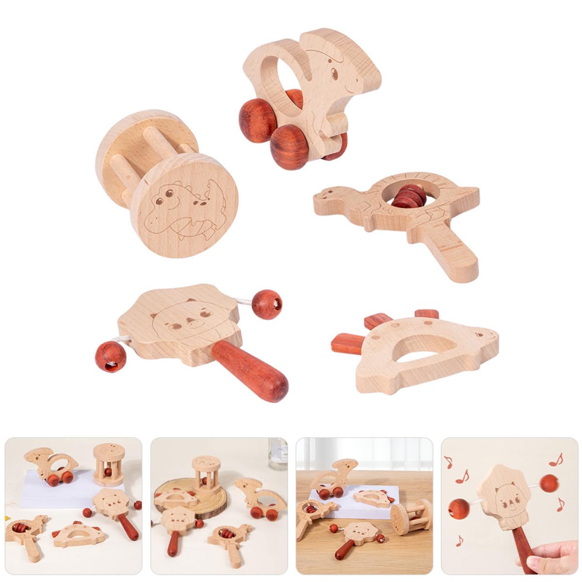 Sonaglio a Mano in Legno 5 Pezzi per Ragazzo Ragazza Beige | Gioco Musicale Leggero, per Party dei Ragazzo Ragazza, Allenamento della Presa
