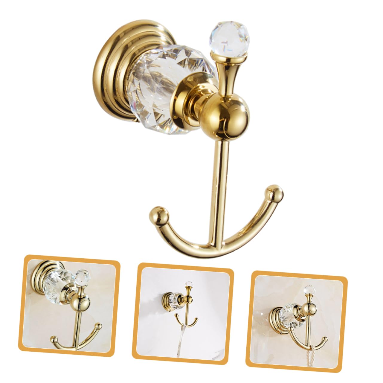 Happyyami 3 Piezas gancho de toalla de cristal toallero de pared enganches pared trapillo toallero independiente moderno ganchos multiusos gancho de diseño de punzón Acero inoxidable Golden