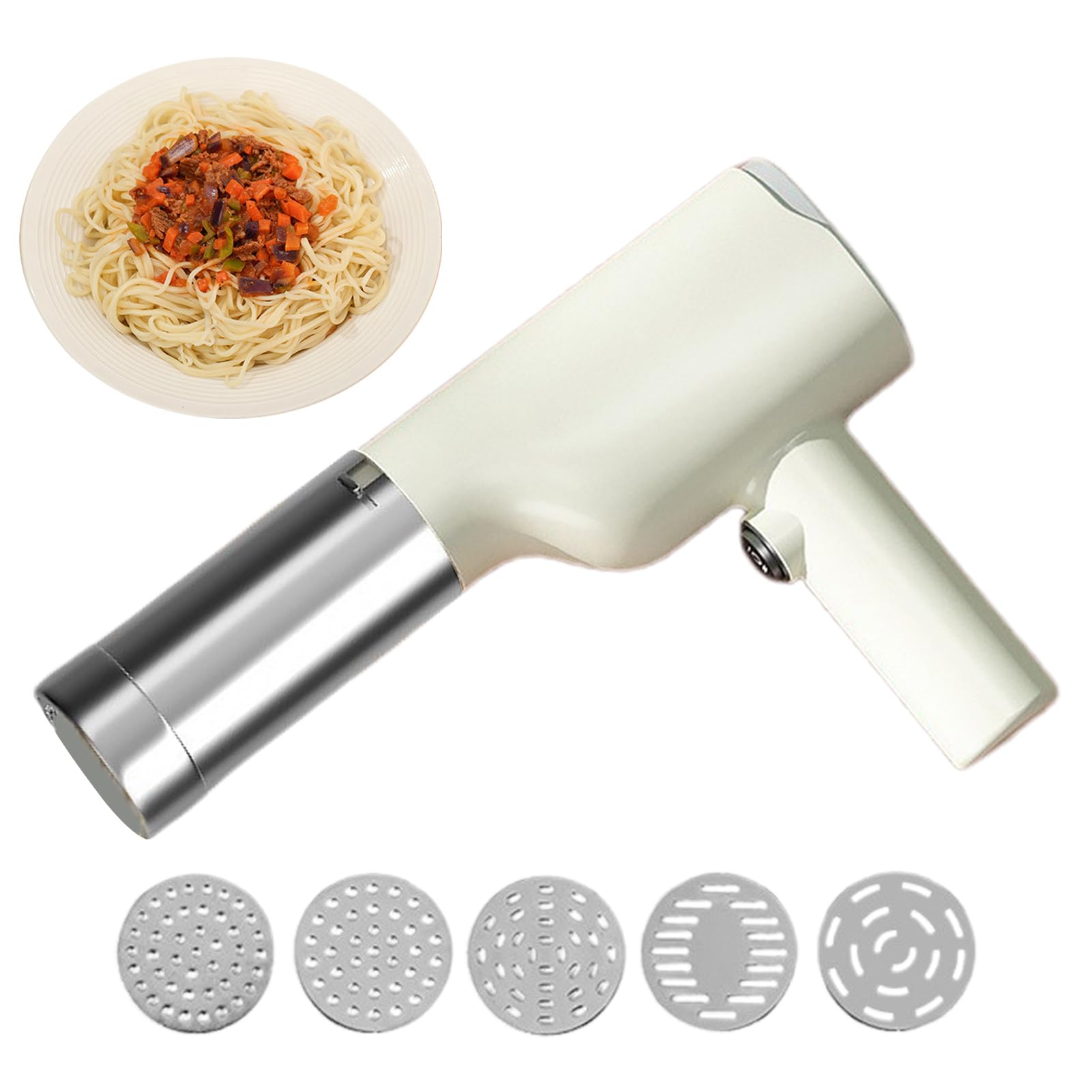 Handheld Electric Noodle Machine, Automatic Pasta Maker, Cordless Dough | Press, 6 Moulds, 1500mAh Rechargeable, (200g Capacity), Easy Handmade For Kitchen, Home, Restaurant