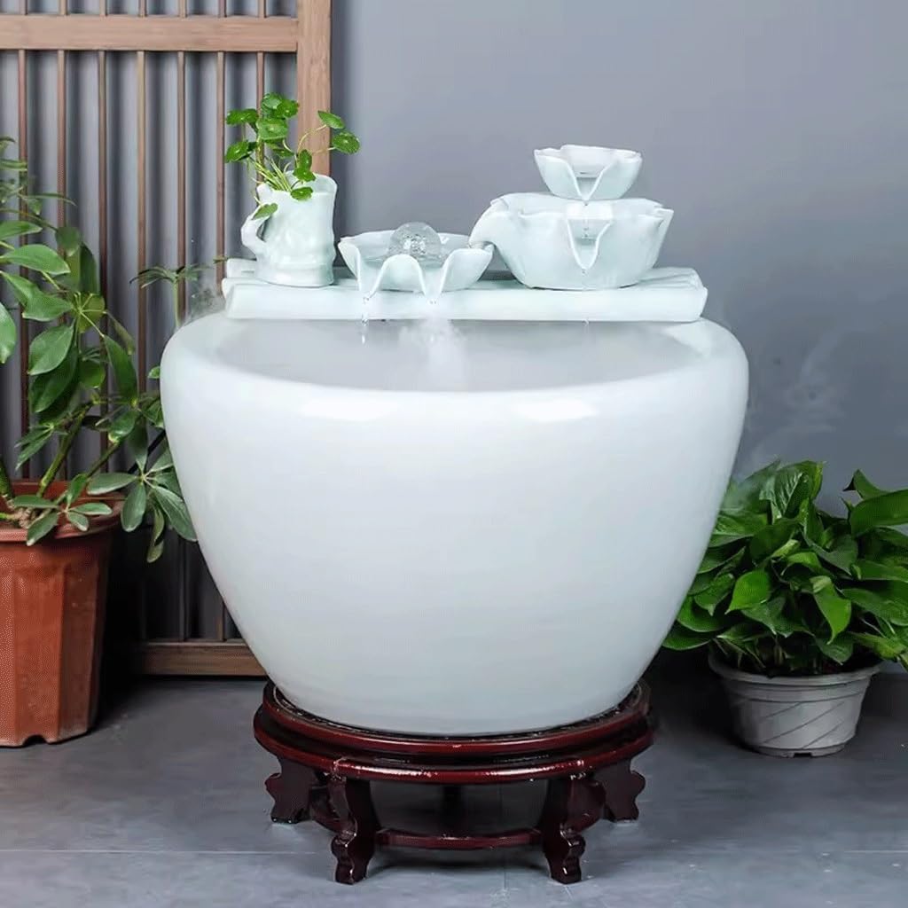 Fish Bowls Hydroponic Plant Container White Ceramic Fish Tank Water Tank Balcony Landscaping Water Circulation Office Living Room Ancient Fish Farming Large Tank Aquarium Entry Fish Tank ( Size : Medi
