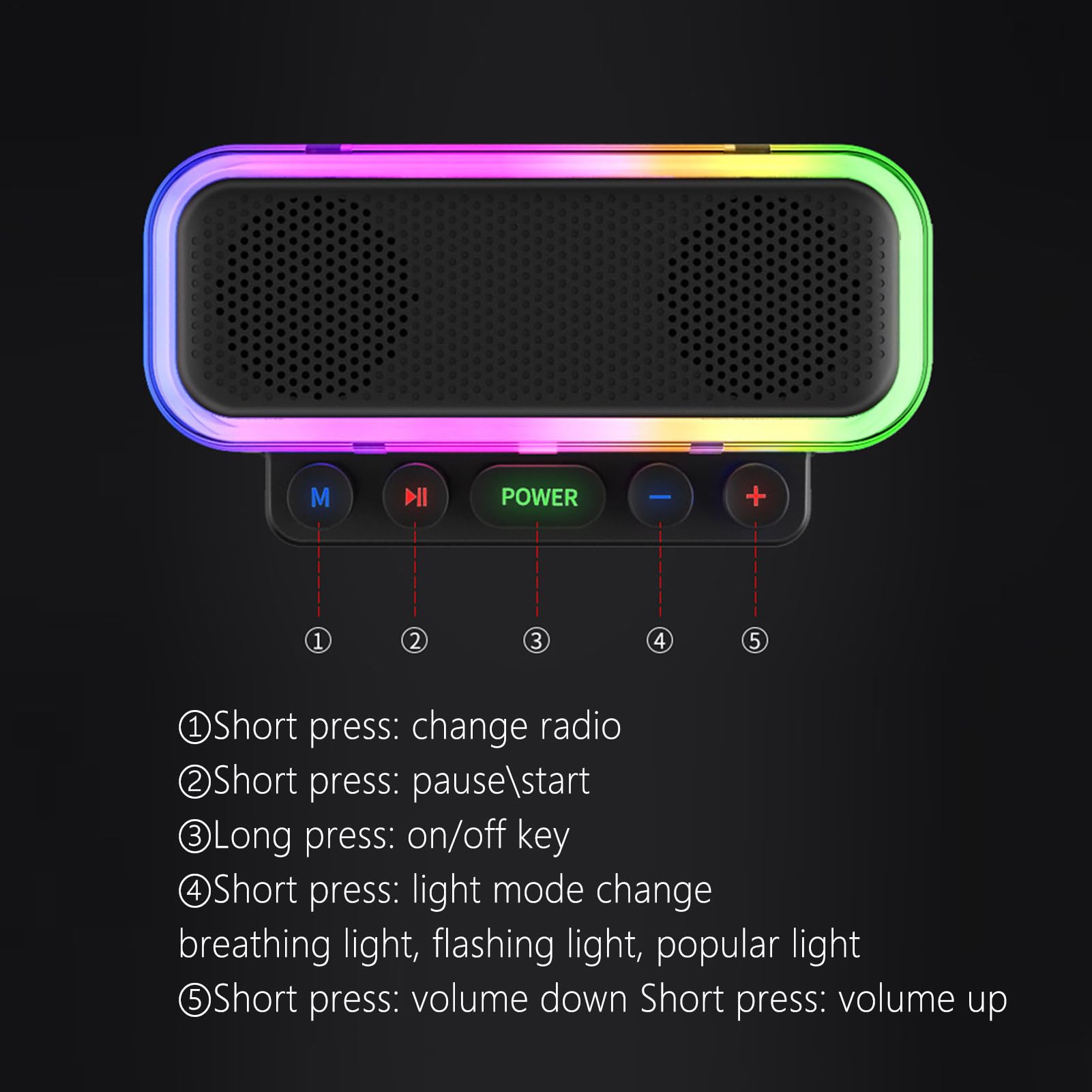 Altoparlante wireless, illuminazione punk RGB, 20 x 11,5 x 8 cm, lettore volume forte, dispositivo musicale meccanico, decorazione per la casa, per uso in cucina, ufficio, audio interno, ABS