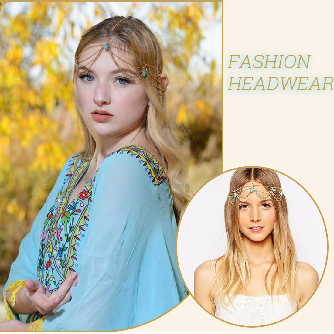 Catenina Per Capelli Bohémien Brinie Con Monetine E Cristalli - Accessorio Matrimonio, Festival, Halloween Per Donna - Oro