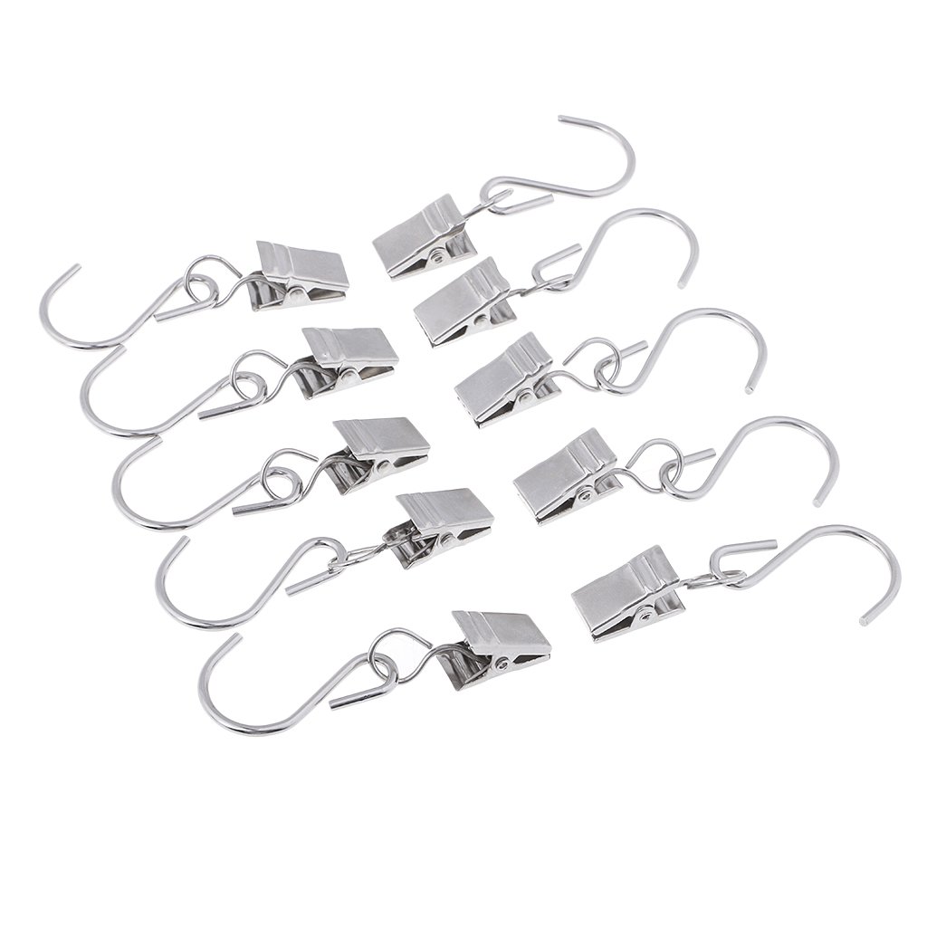 C2K 10 Peces Heavy Duty Curtain Clips with S Hook Metal Spring Clamps
