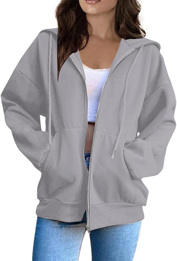 Zip Up Hoodie Women Casual Oversized Sweatshirts - Fall Fashion Fleece Lined Jacket - Thick Warm Coat Winter Clothing