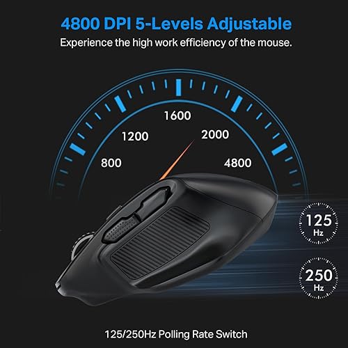 Miniatura 2 de E-YOOSO Ratón inalámbrico Bluetooth grande, 3 modos Bluetooth 5.0 y 3.0, mouse grande X-31 para manos grandes, 5 niveles 4800 DPI, mouse de