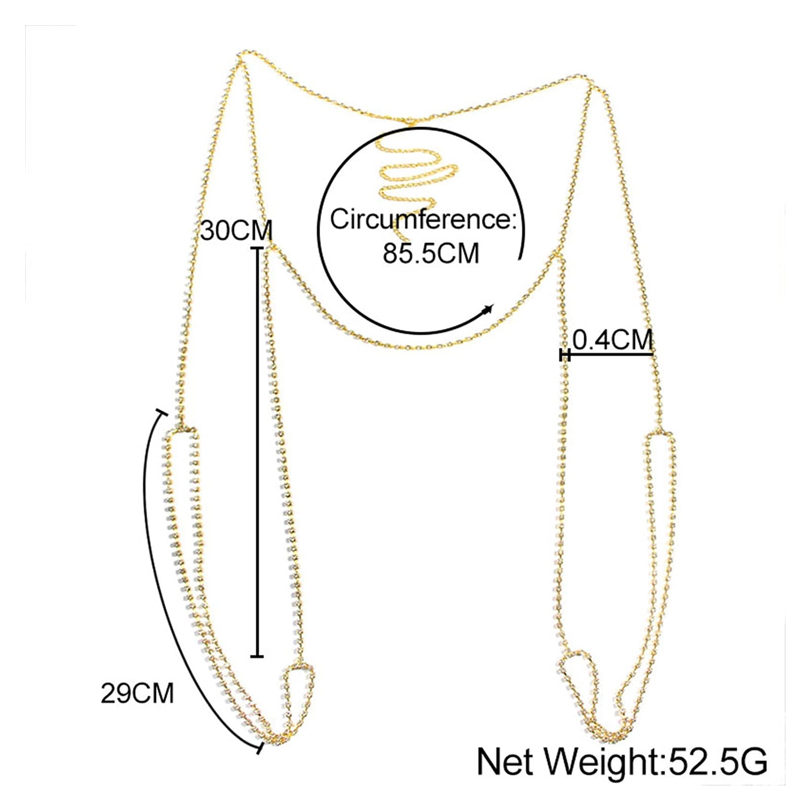 Body Chain Damen Kette - Goldfarbene einfache Strandkette mit Kreuzband für Taille und Bauch - Schwarze Harnaskette - Edler Schmuck für Damen - Accessoires