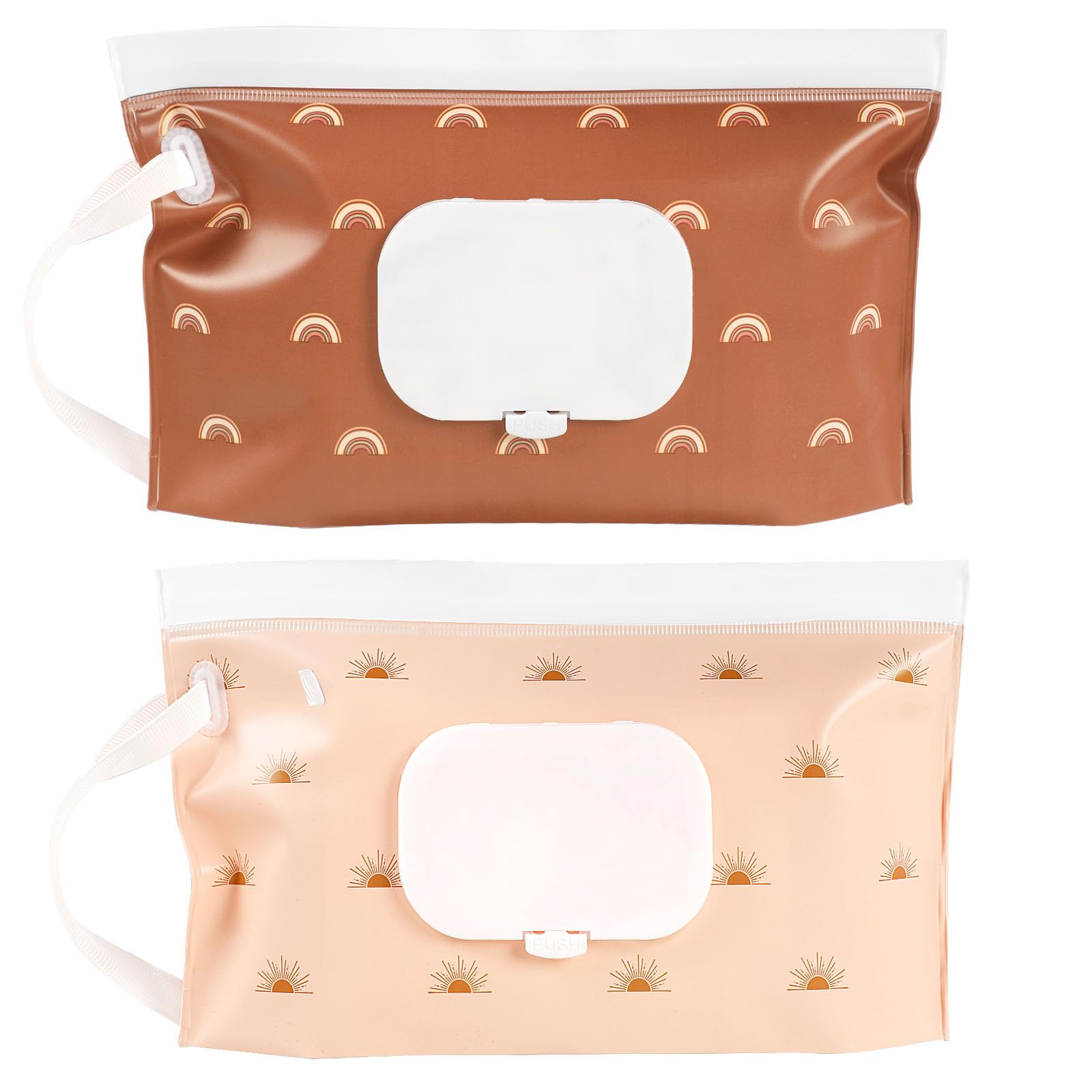 SANNIX Wet Wipes Bag for Babies, 2 Wet Wipes Box, Baby Wet Wipes Bag for On the Go Baby Wet Wipe Dispenser Reusable Wet Wipe Bag (Brown Boheme)