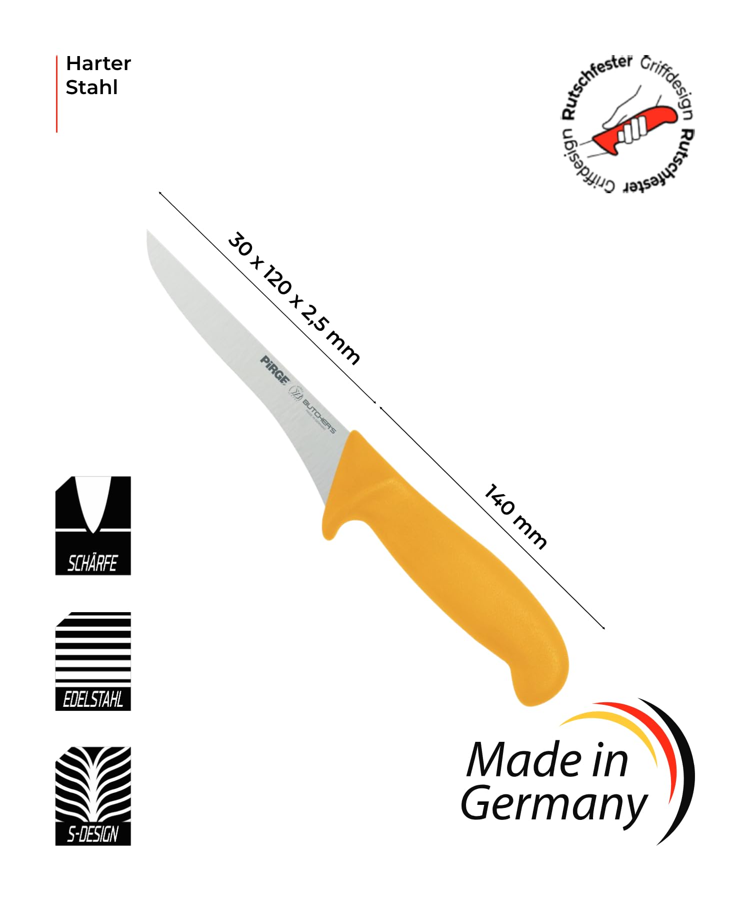 Pirge Butcher's Made in Germany Set di coltelli da disosso professionali da 12 cm - Coltello da macellaio - Coltello da carne - Coltello per infilzare
