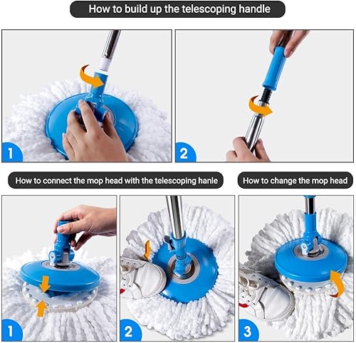 Miniatura 5 de Masthome Trapeador giratorio de microfibra y cubo con 5 almohadillas de recambio y 1 cepillo de limpieza, juego de escoba y recogedor con mango