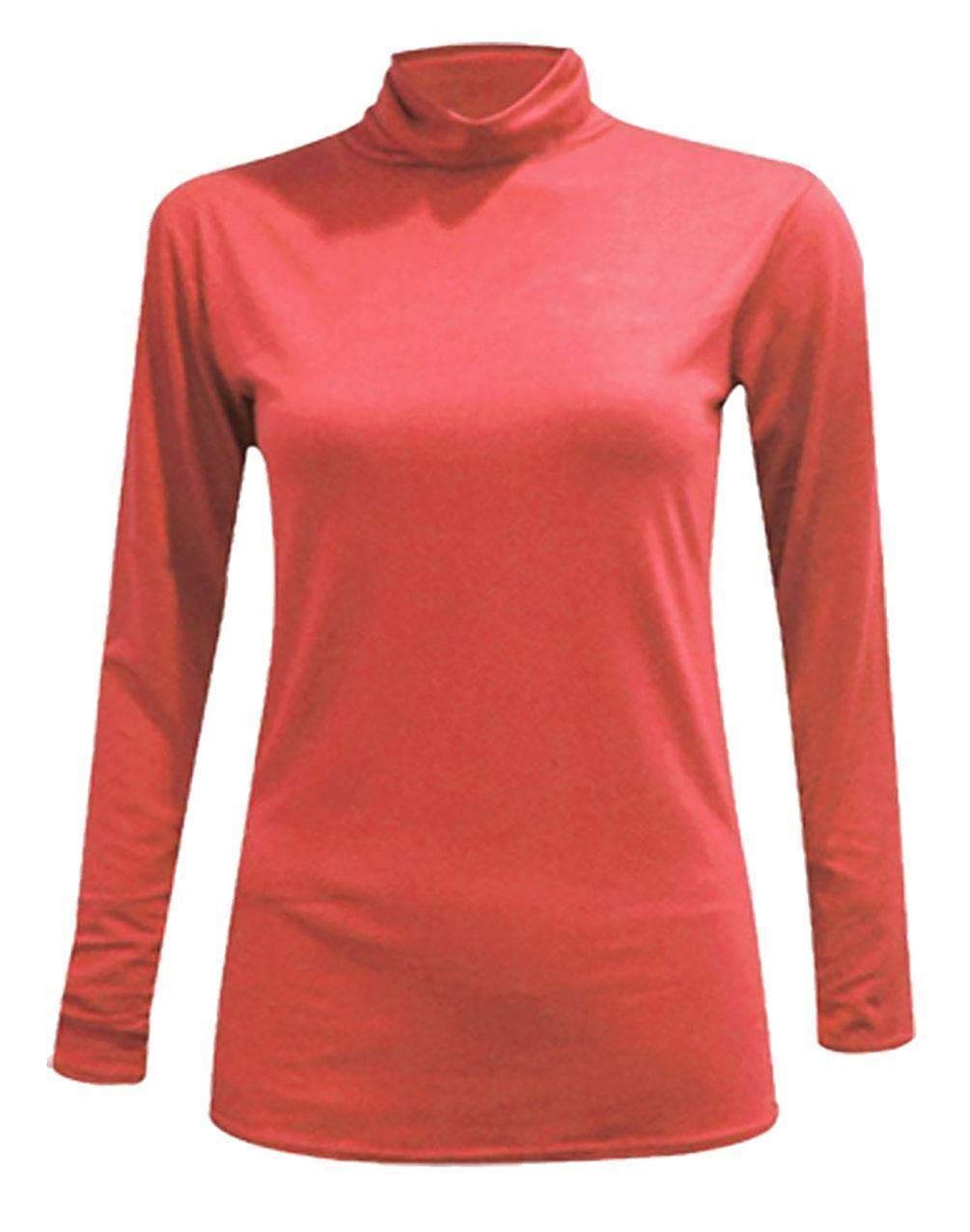 Fashion Lovers Women Stretch Plain Polo Turtle Roll Neck Jumper Coral
