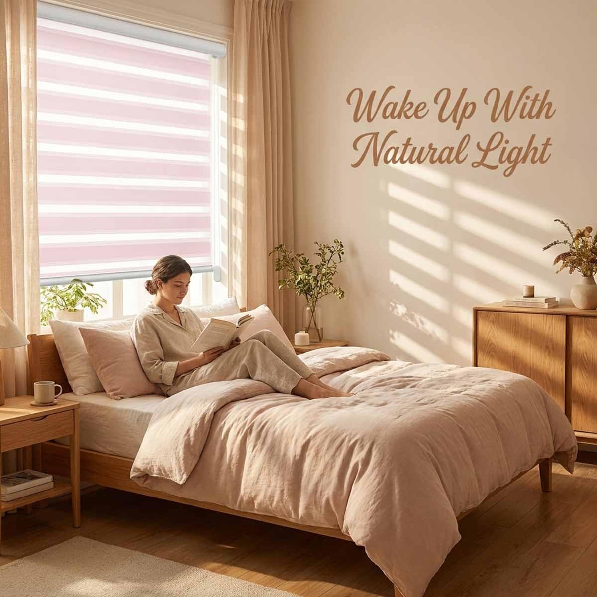 Marron Store Enrouleur Jour Nuit, Store Zèbre pour Fenêtres Occultant, Rideau Enrouleur pour Fenêtres Et Portes, Stores À Traction Latérale Moderne(Rose,W140xH280cm)