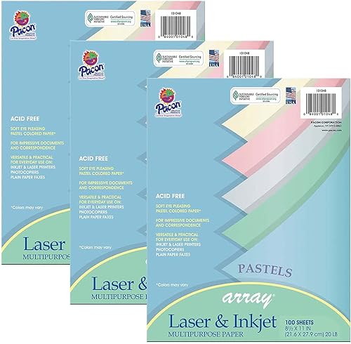 Pacon Matriz de papel multiusos pastel, 8-12 x 11 pulgadas, 100 hojas por paquete, 3 paquetes