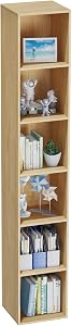 6 Tier Bookshelf, Open Tall Narrow Floor Standing Bookcase, Storage Organizer Bookshelves Freestanding Book Shelf for Living Room, Bedroom, Home Office (Oak, 6 Cube)