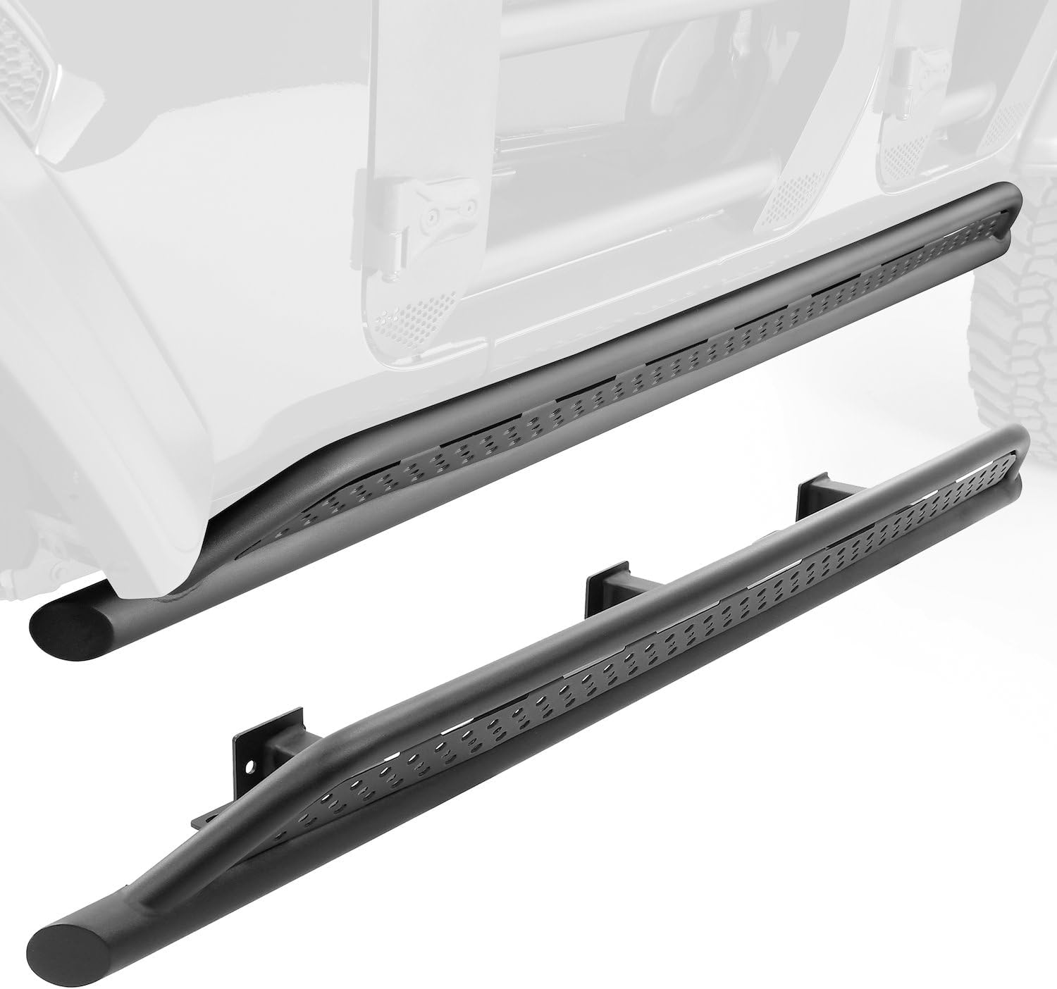 Go Rhino Frame Mount Sliders & Welded Mounting Brackets | Mild Steel, Textured Black | FS4505T | Fits 2007-2018 Jeep Wrangler JKU, 4-Door