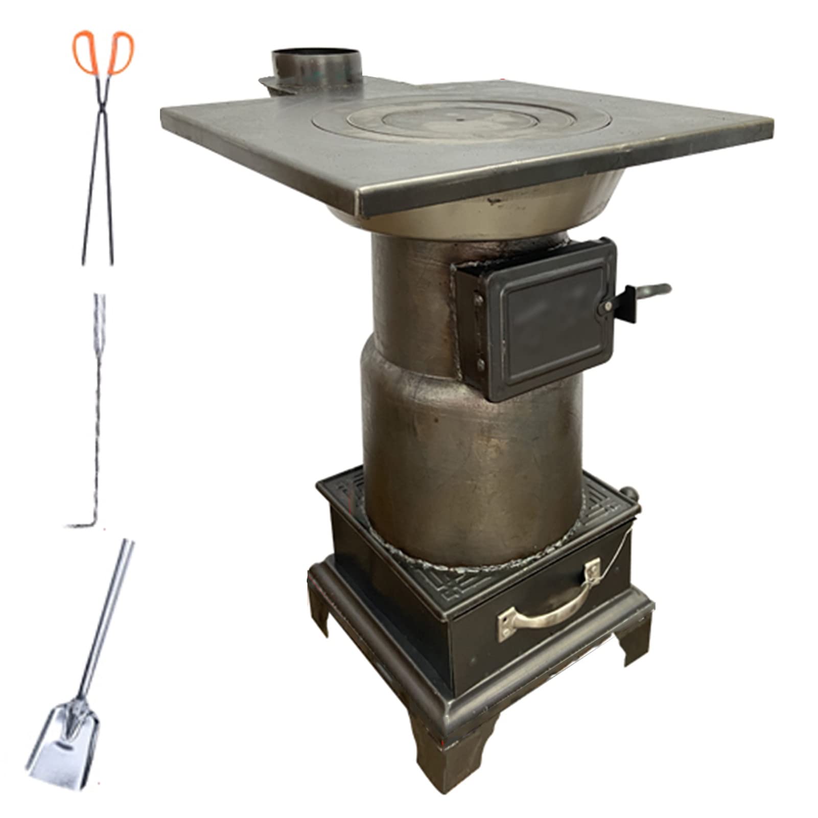Generico Stufa a Legna in ghisa per Riscaldamento Domestico e Campeggio, riscaldatore Portatile per Interni/Esterni, Perfetto per Tende, Ville, rifugi, Cucina, Dimensioni: 39,5x36x63 cm