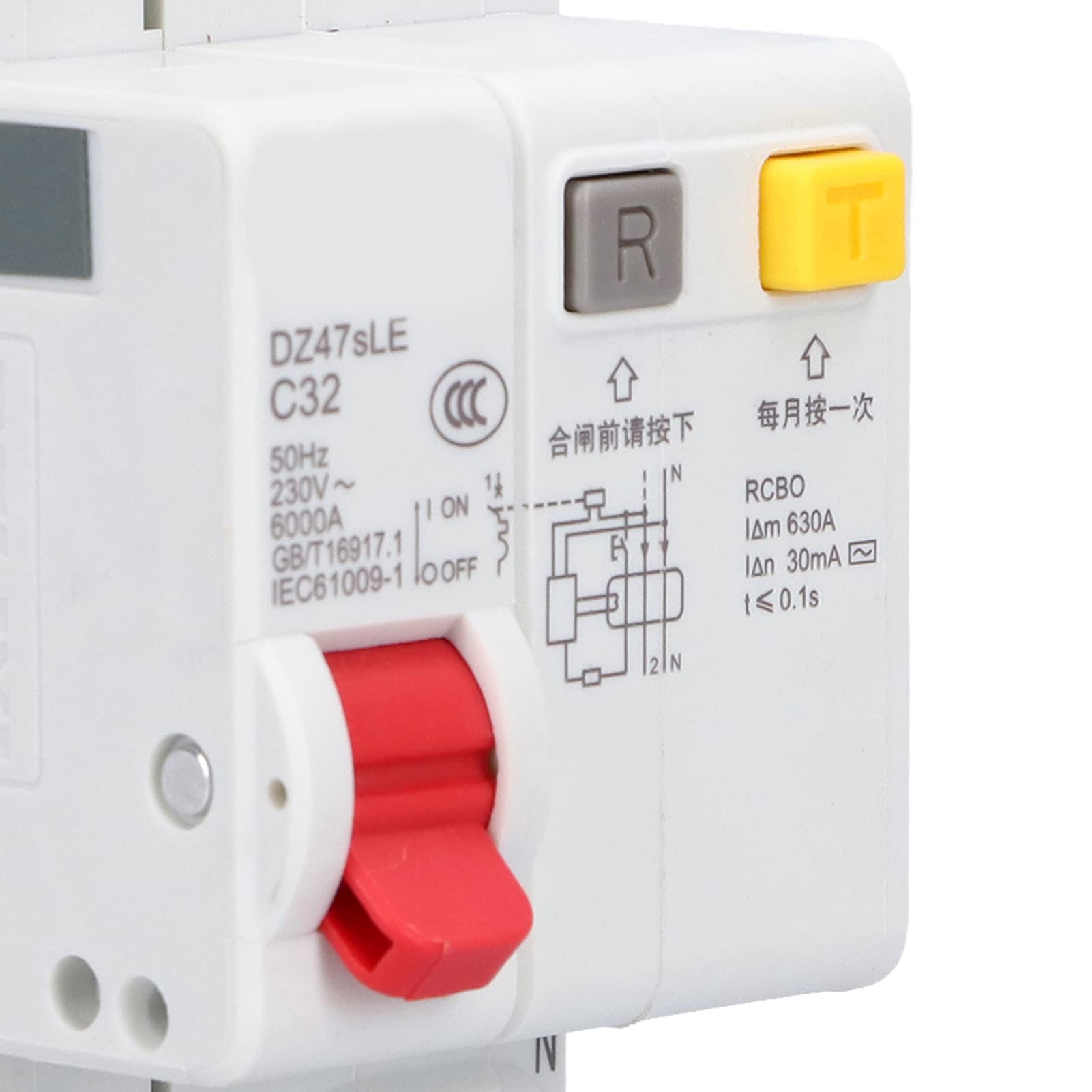 Disyuntor en Miniatura, DZ47sLE C32 1P+N Disyuntor de Montaje en Riel DIN Disyuntor de Aire de bajo Voltaje Protector contra Cortocircuitos con Clip de Bloqueo Biestable para Sistemas Eléctricos de Ba