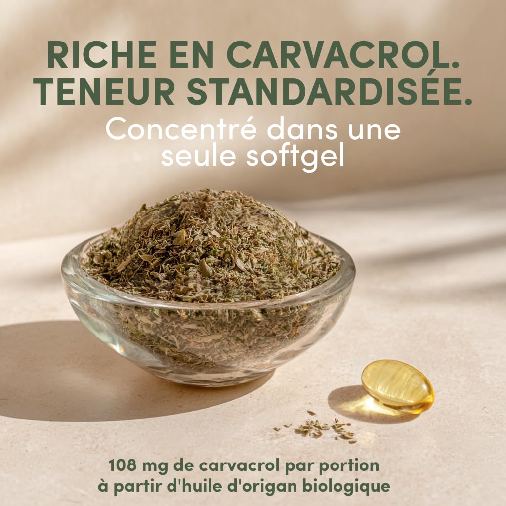 Huile d'Origan Grec 86-90% de Carvacrol – Complément Alimentaire – 60 Gélules