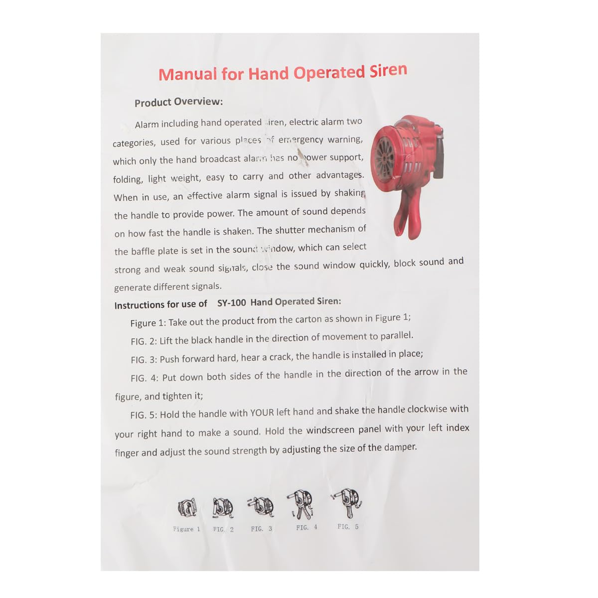 Handsirene Manuell Sirene Alarmsirene Hand Kurbel Sirene Air Horn Sirens Megaphon Tragbarer Betriebenes Sirenen für Feueralarm den Heim Professionellen Einsatz sowie Luftverteidigung Rot 110dB