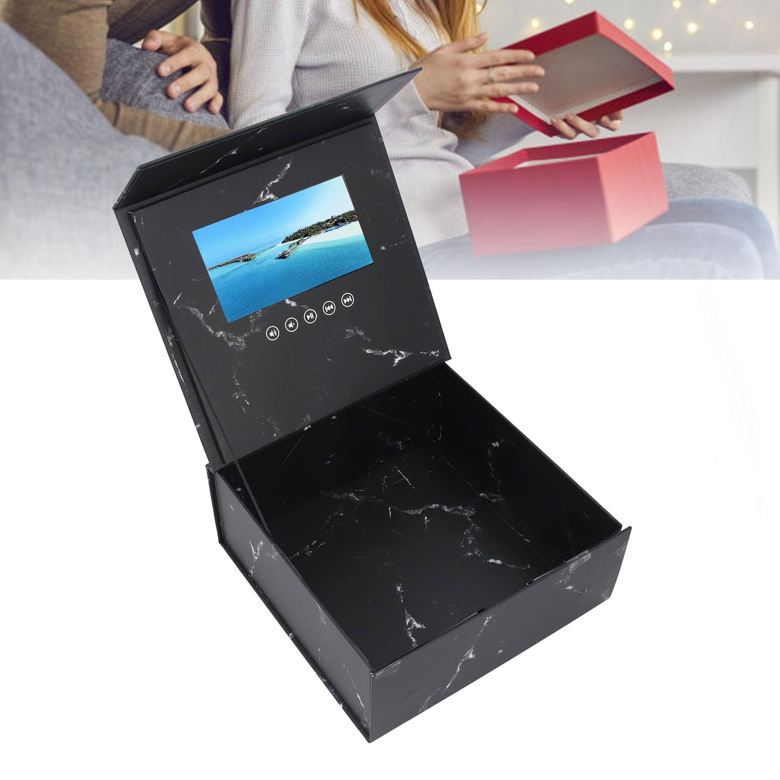 Asixxsix Confezione Regalo Video, Video LCD da 7 pollici, Gift Box elettronico ricaricabile per inviti, proposta, Natale, anniversario, compleanno, fai da te, immagini