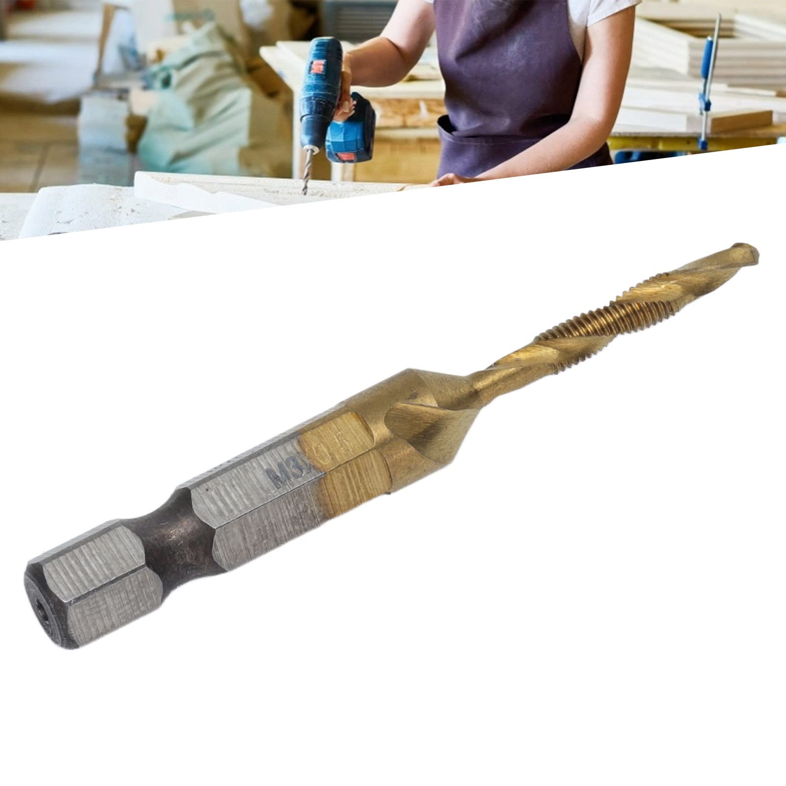 Titanbeschichtete Gewindebohrer mit Sechskantschaft für Holz, Spiralnut-Design, Schnellarbeitsstahl, Metrisch, Kombiniertes Gewindeschneiden und Fasen in Einem, Verbessern die (M3)