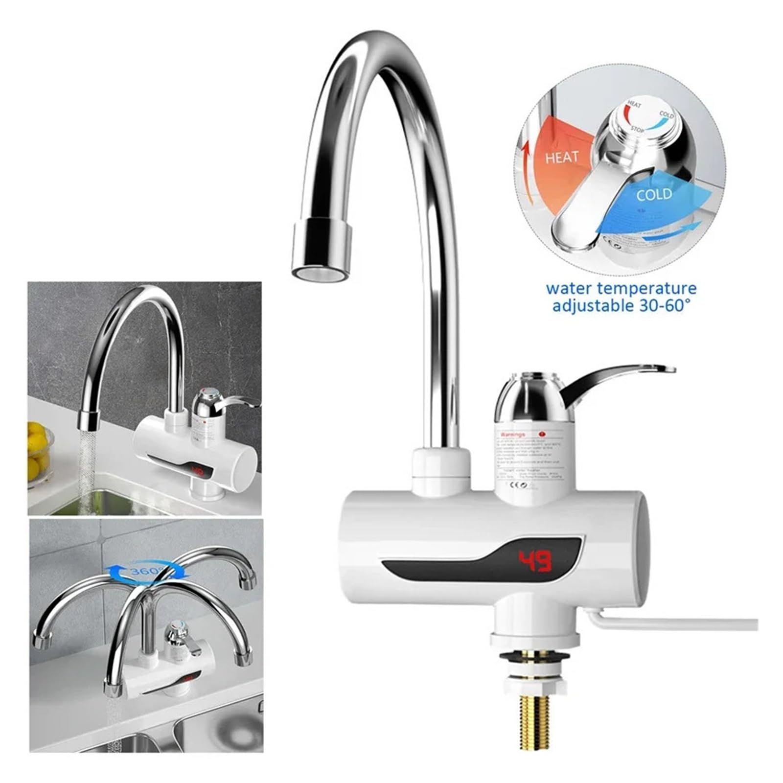 Scaldabagno Elettrico Rubinetto da Cucina Riscaldatore Istantaneo for Acqua Calda Rubinetto for Riscaldamento Freddo Scaldaacqua Istantaneo Senza Serbatoio La Sicurezza Efficiente(B)