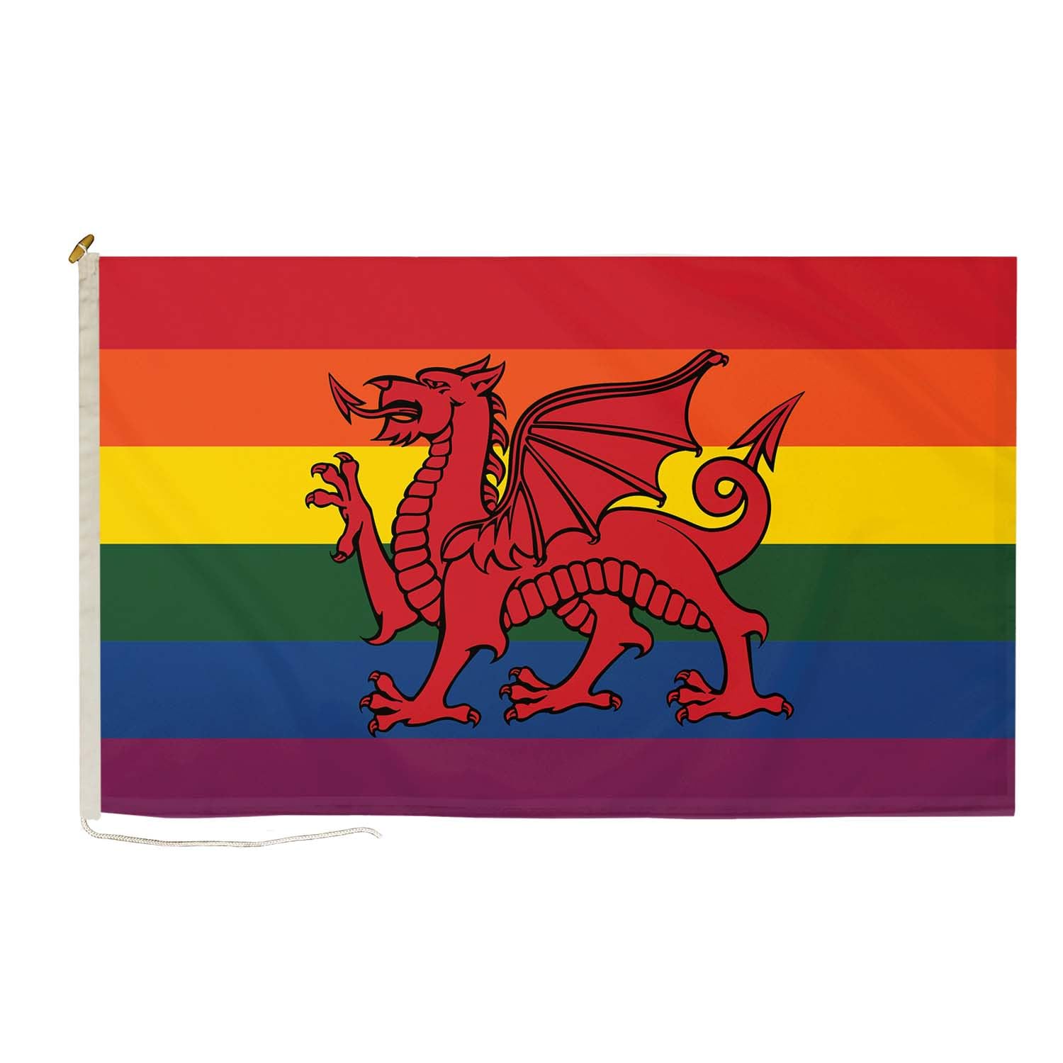 DuraFlag Rainbow Welsh Dragon Small Courtesy 20x12" Rope and Toggled Premium Quality 50x30cm Flag