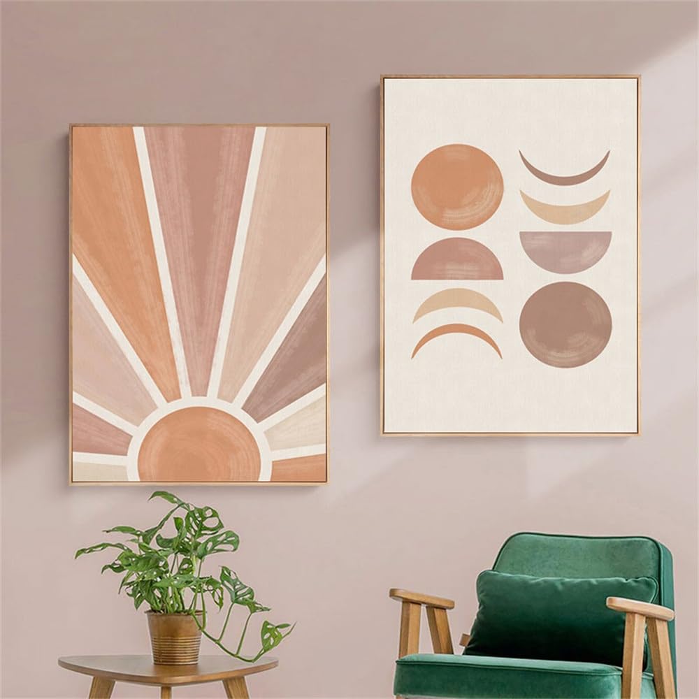 Wuhbcz Multicolored Pictures,Abstract Landscape Painting Sun And Moon Scene Canvas Prints Boho Poster Wall Art Pictures For Living Bedroom Office Room Decor Artwork-40 * 60Cm*2Pcs (No Frame)