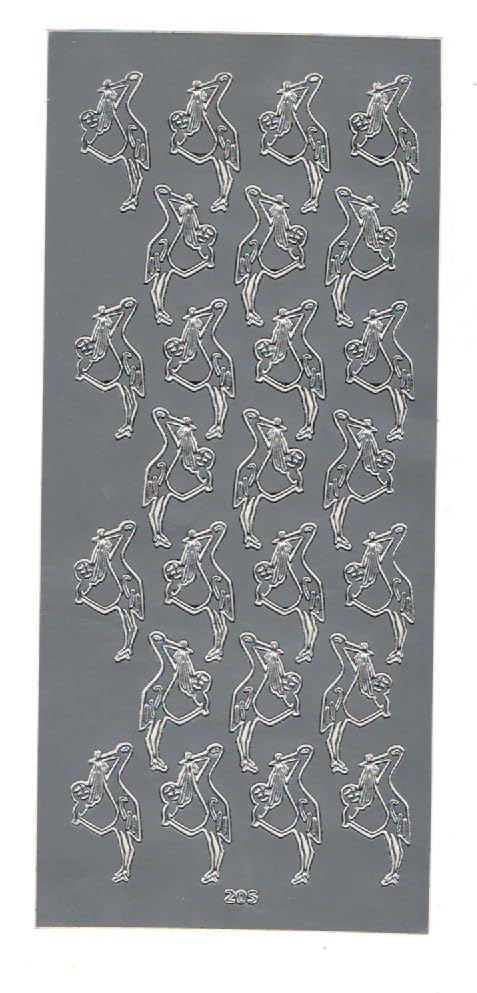 Silver Storks Delivering Babies Theme Peel Off Craft Stickers 1 Sheet peeloff Stickers