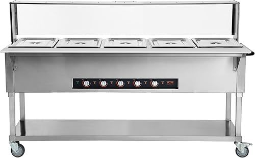 Miniatura 11 de VEVOR Calentador de alimentos comercial de 5 bandejas, mesa de vapor eléctrica de 5 x 20.6 cuartos de galón, calentador de alimentos profesional de
