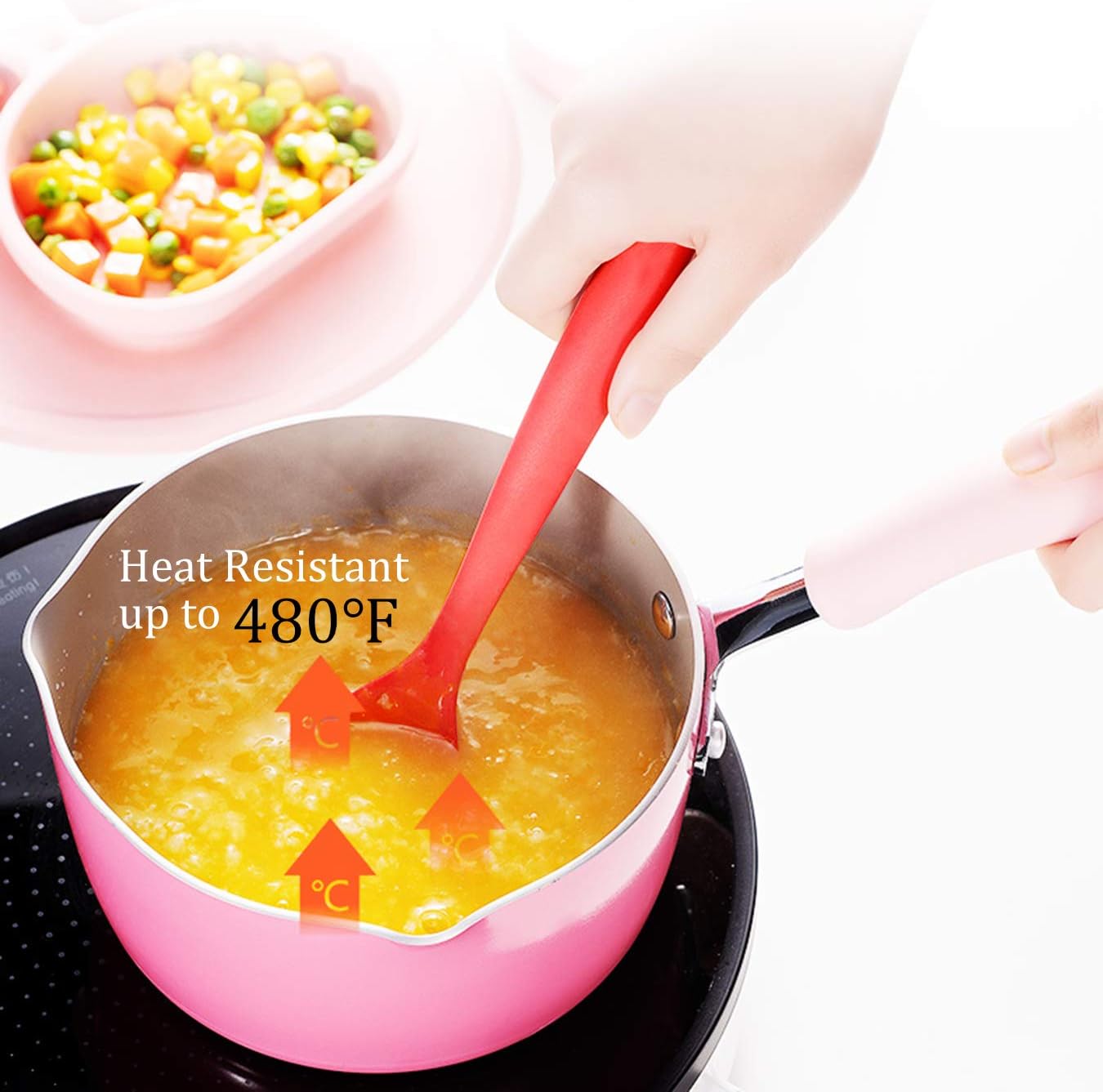 Silicone Spoons for Cooking 3 Pieces, Non-Stick Mixing Spoons, Slotted Spoon & Spoonula, Kitchen Spoon Set for Serving, Stirring & Baking, 480℉ Heat Resistant, Red: Home & Kitchen