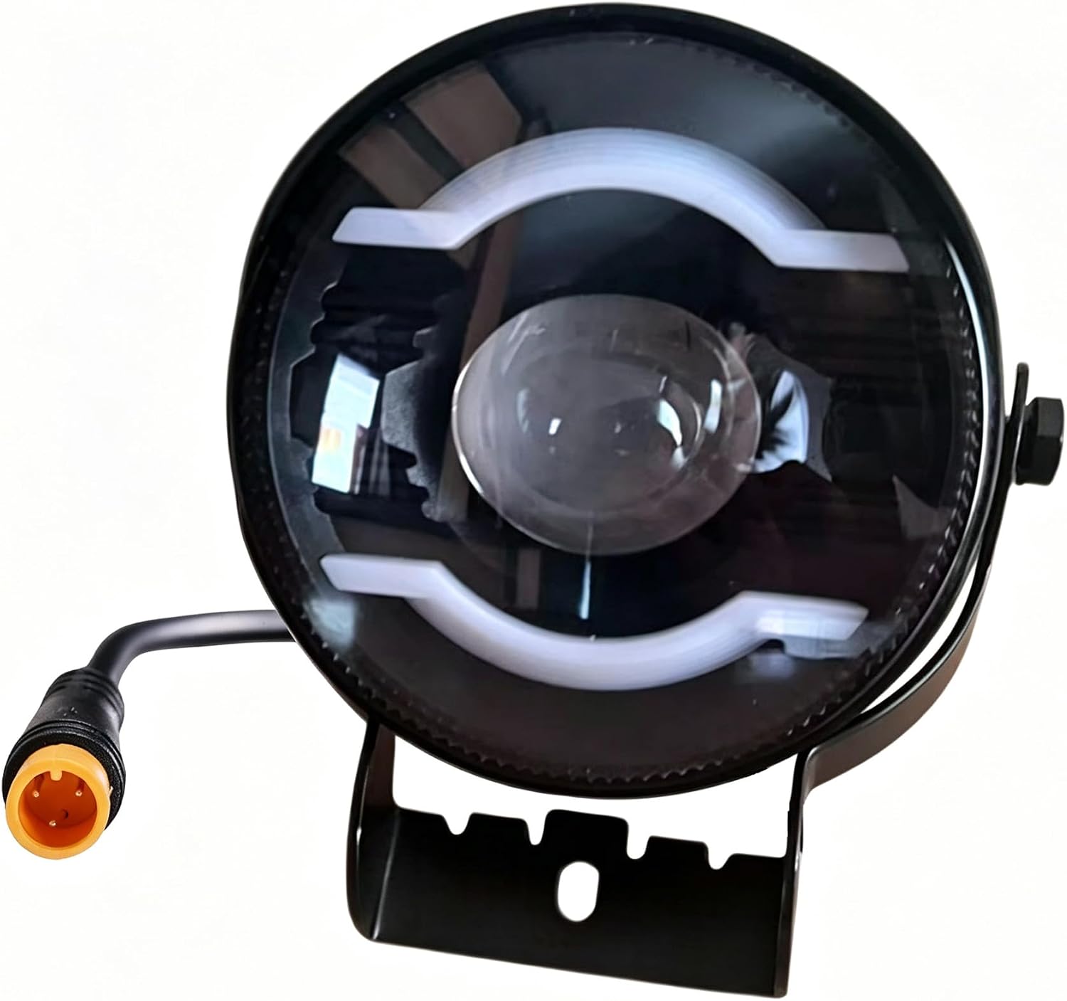 36/48 Volts Electric Mountain Bike/Foldable Bike LED Headlight with Horn, M8 3-Pin Male Waterproof Connector, 70-270 Lux Super Bright Ebike Horn Front Light, 39 Inches Cable,Black