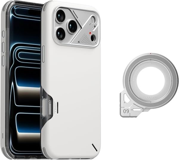 Aulumu A17 Funda Antigolpes para iPhone 17 Pro Max + G09 Aro Magnético, Incluye (A17) Blanco + (G09) Plata
