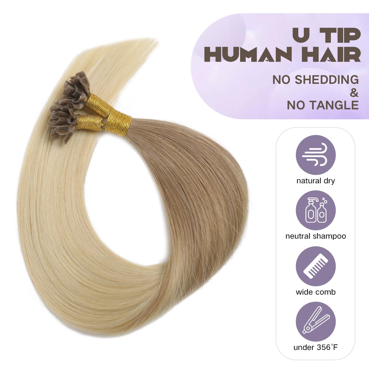 Sindra Keratin U Tip Hair Extensions Human Hair Balayage Ombre Ash Brown to Platinum Blonde 14inch 50 Strand 40G Prebonded Fusion Nail Extension Tips Real Human Hair（Utip#8/60-14inch）