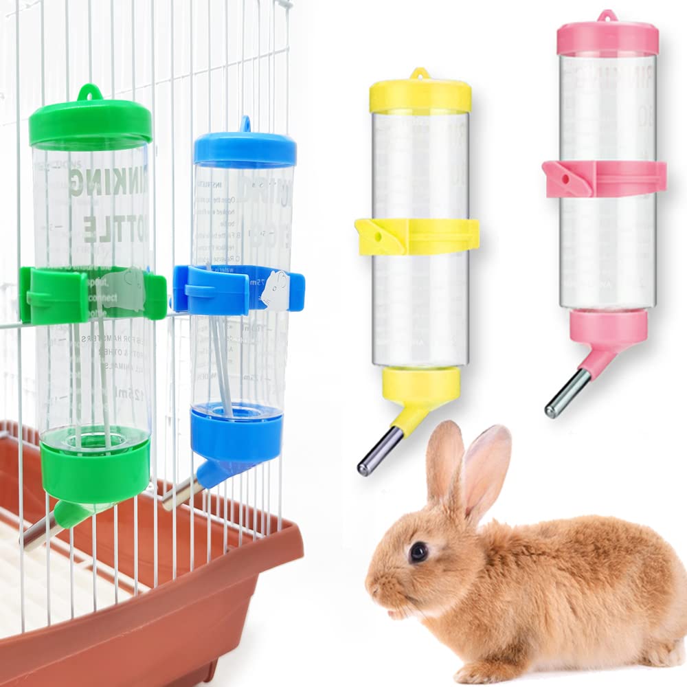 2X Botella Dispensador para Hámster Animales Pequeños Agua Plástica Colgante Bebedero Automático Dispensador de Jaula con 2 Bolas Rodaderas Color al Azar (L) BPS-6520 * 2