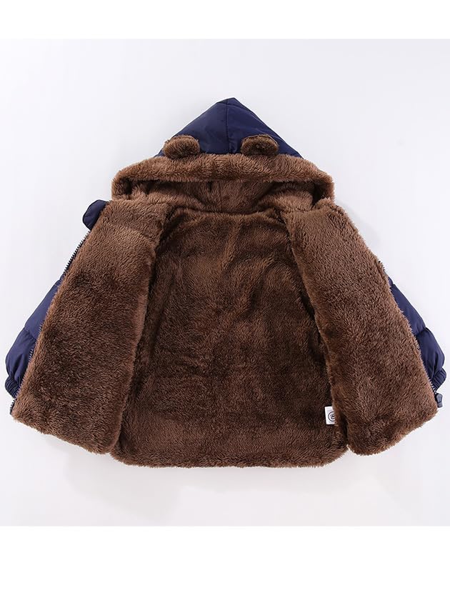 Toddler Boys Girls Winter Fleece Jackets Puffer Padded Coat Hooded Bear Ears Outwear Clothing for Baby Kids 1-6 Years4