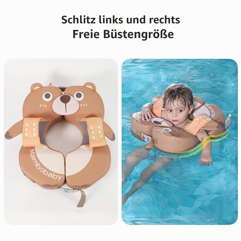 Mambobaby Baby-Schwimmschwimmer, Nicht Aufblasbar, Wasserdichter Baby-Schwimmring für Kleinkinder Im Alter von 3–72 Monaten, Brauner Bär/grüner Frosch