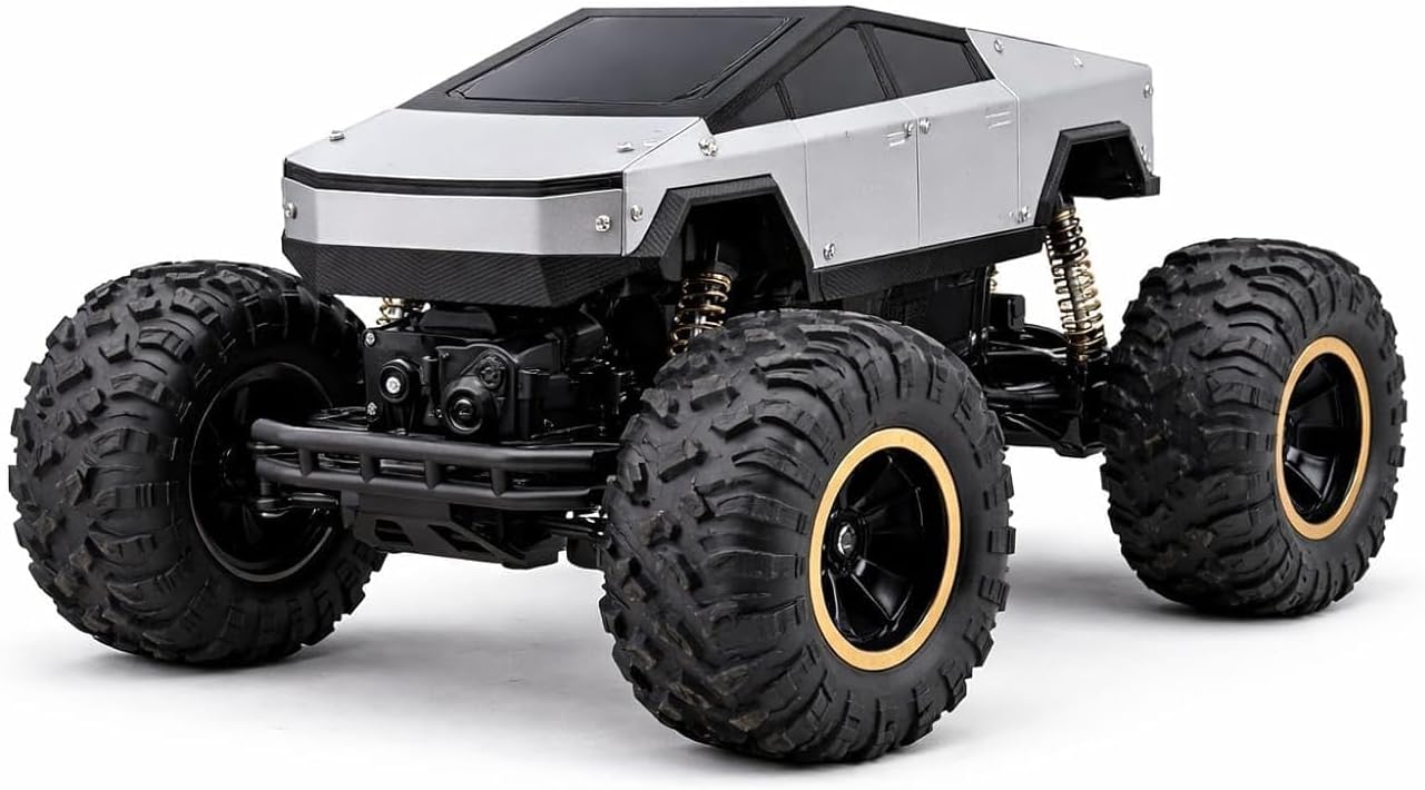 QWER Remote Control Car with Metal Shell,1:8 Large Scale - 2.4GHz Control, LED Headlights & Rechargeable Battery 4WD Off-Road RC Truck for Kids & Adults